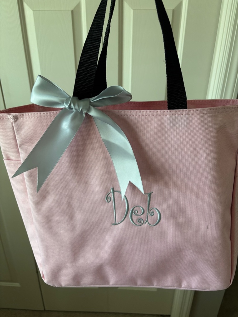 Port and Company Pink Tote with “Deb” in Silver (17Wx12Hx6D)